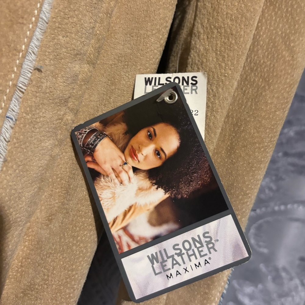 Wilsons Leather Suede Trench Coat Denim Trim - Picture 3 of 6